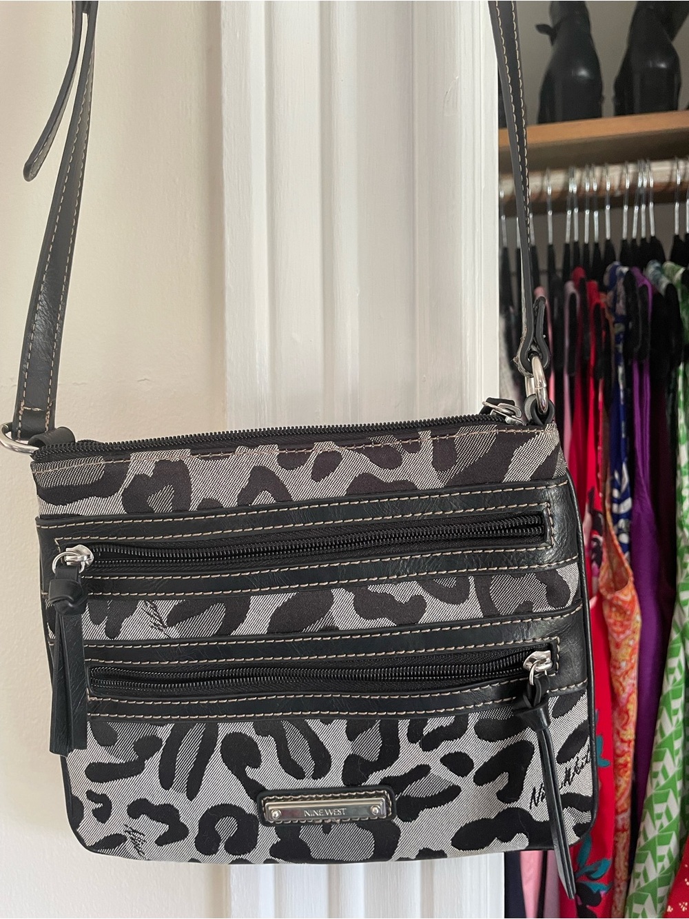 Nine West Black & Gray Animal Print Crossbody Bag